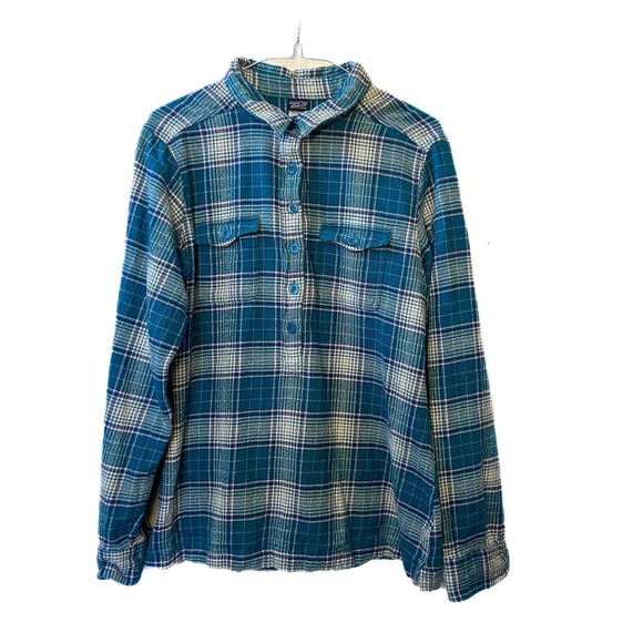 Patagonia Tops - PATAGONIA Roustabout 100% Organic Cotton Flannel Shirt Teal Blue Plaid Women's M